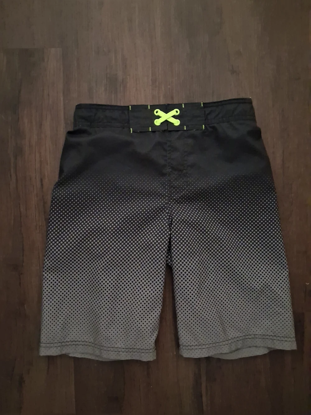 Black to Gray Ombre Swim Shorts with Neon Lime Accent